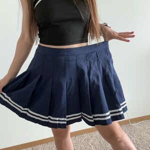 Navy Skater Skirt with White Stripes